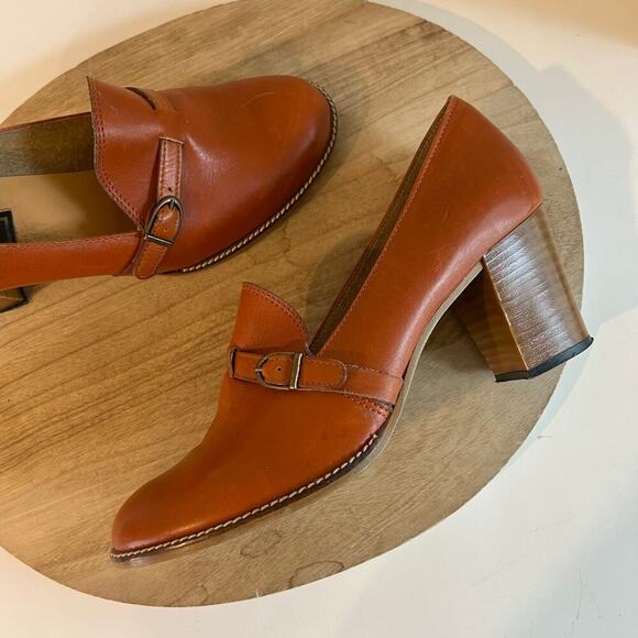 Vintage Dei Colli Made in Italy Tan Genuine Leather Buckle Stacked Heel Shoe 41 - Picture 15 of 15